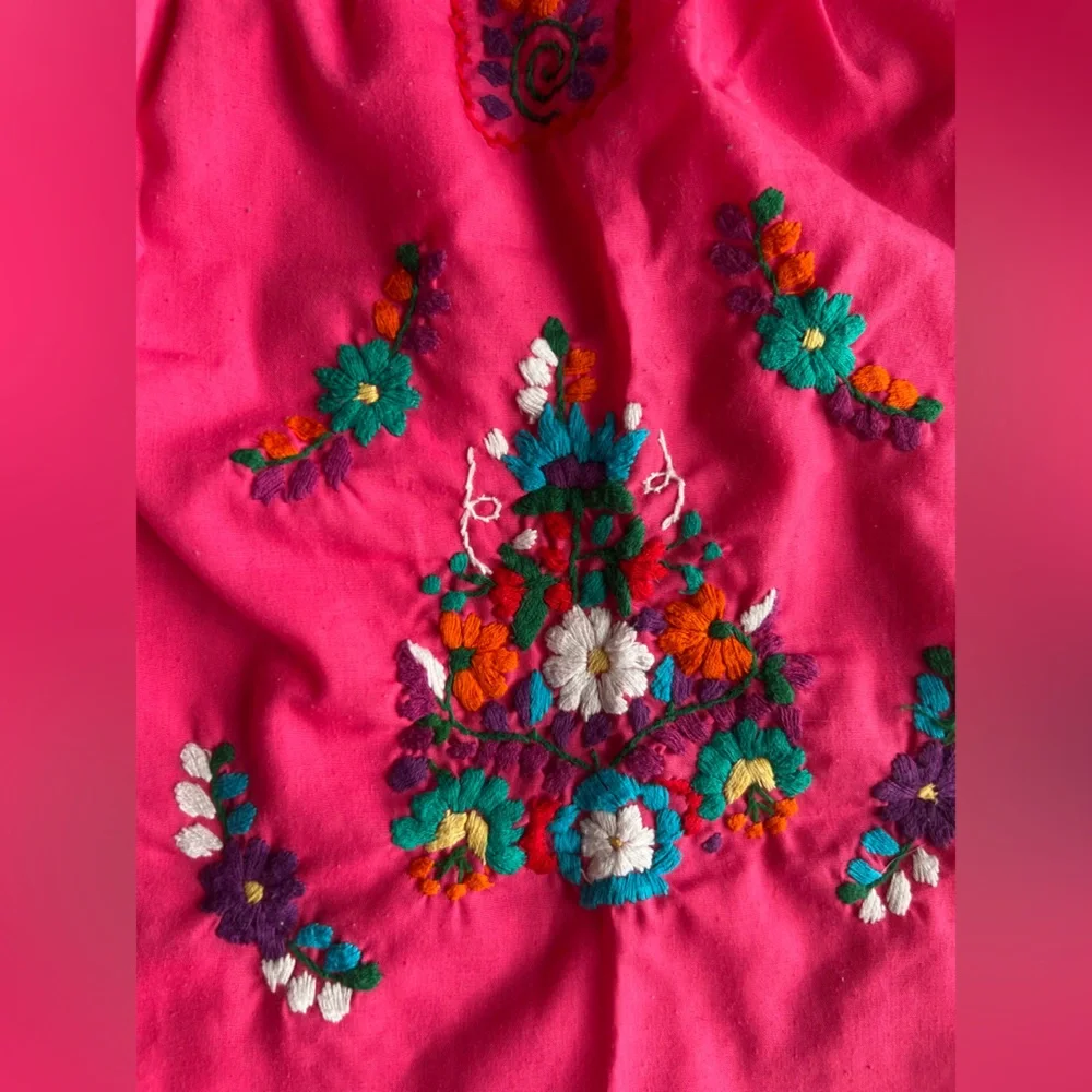GIRLS PEASANT EMBROIDERED MEXICAN DRESS Sz 2 Flowers Pink